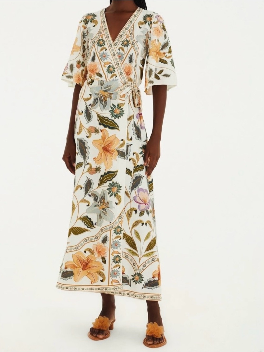 FARM Rio Cream Floral Wrap Dress Size S